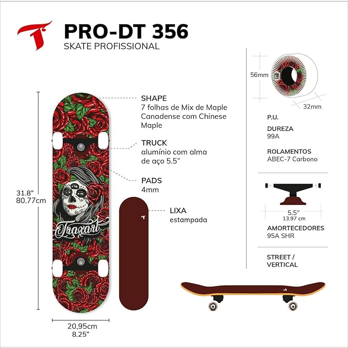 Skate Traxart Caveira Chicana DT-356 Vinho