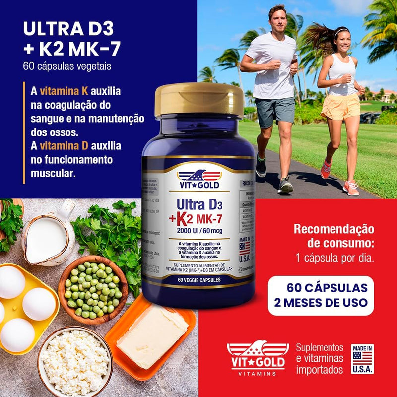 Vitamina K2 60mcg + D3 2000ui Vitgold 60 cápsulas