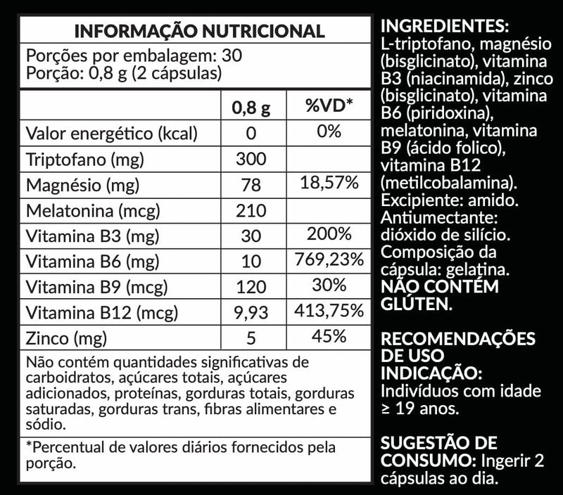 Relax Mood com Melatonina, Triptofano, Magnésio, Zinco e Complexo B - 1 Pote com 60 Cápsulas de 400mg