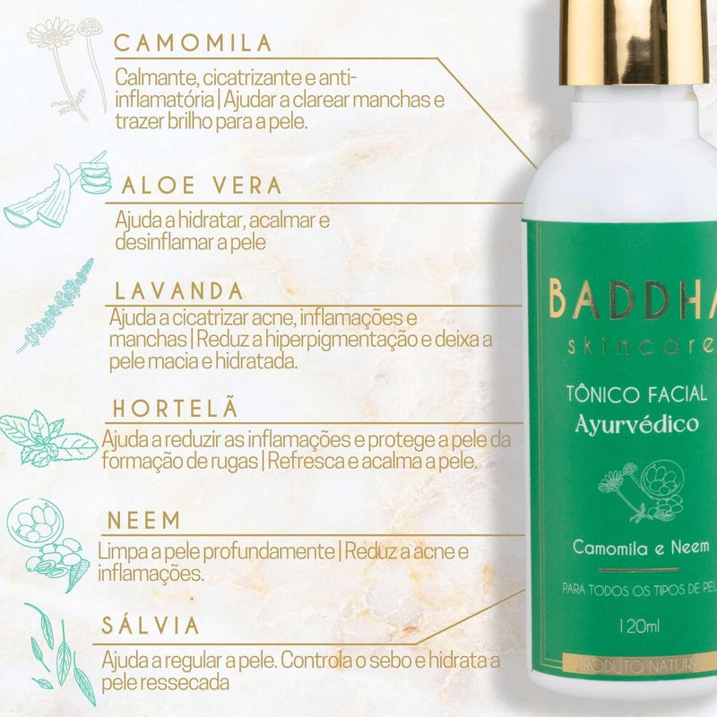 Tônico Facial Natural com Neem e Camomila Ayurveda 120ml