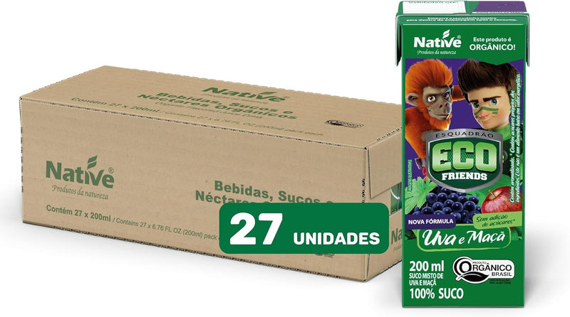 Pack 27x Suco Misto de Maçã e Uva Orgânico Native, Sem Adição de Açúcares 200ml