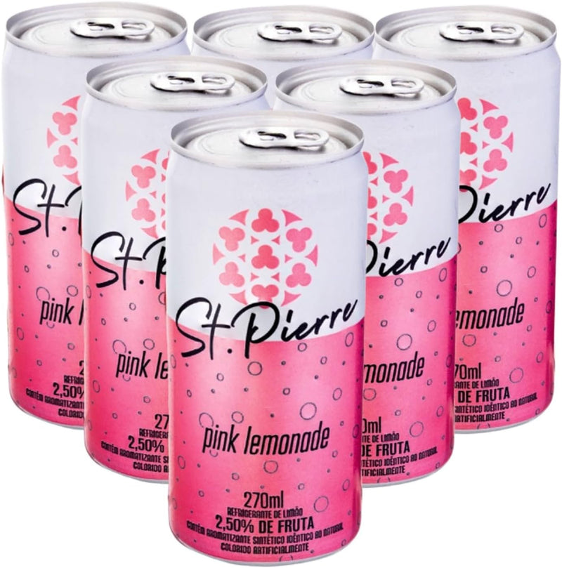 Kit 6x Refrigerante St Pierre Pink Lemonade Lata 270ml