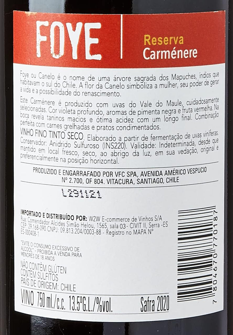 Vinho Bouchon Foye Reserva Carménère Carmenère 750ml