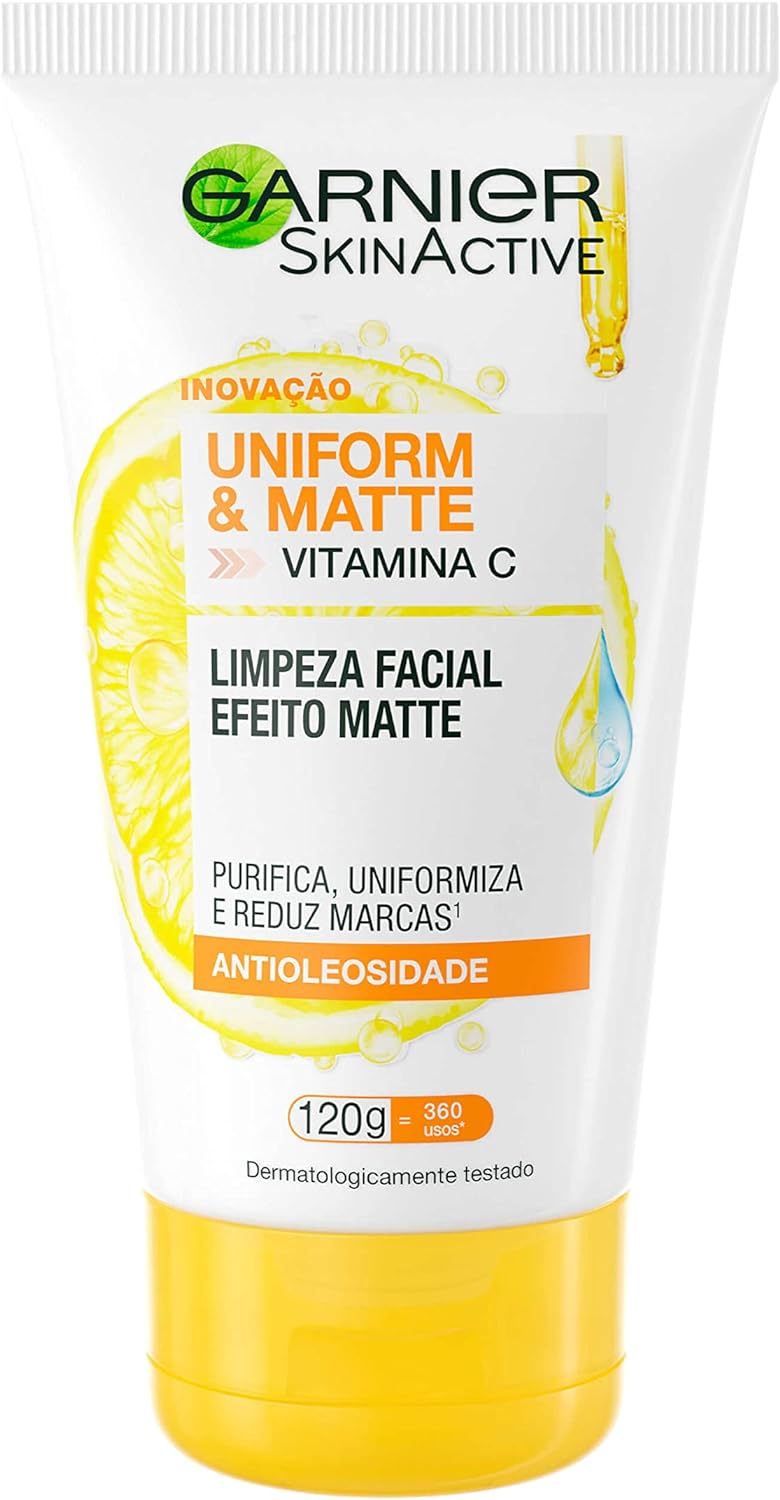 Sabonete Liquido Facial Garnier Uniform & Matte Vitamina C Antioleosidade 120g