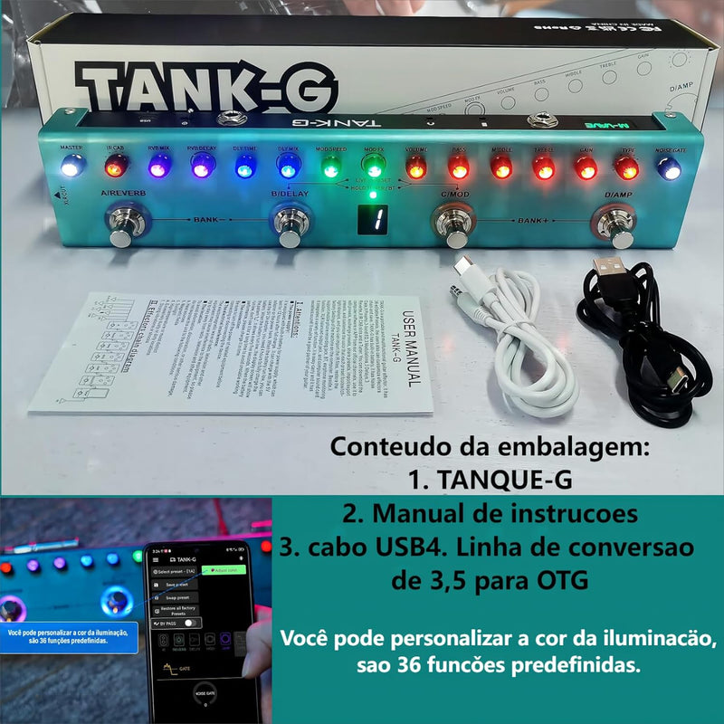 Pedal de Guitarra Multi-Efeitos Tank G, Effects Reverb Delay MOD AMP