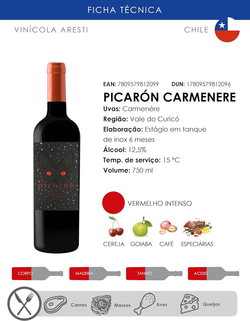 Vinho Chileno Picarón Carmenere 750Ml