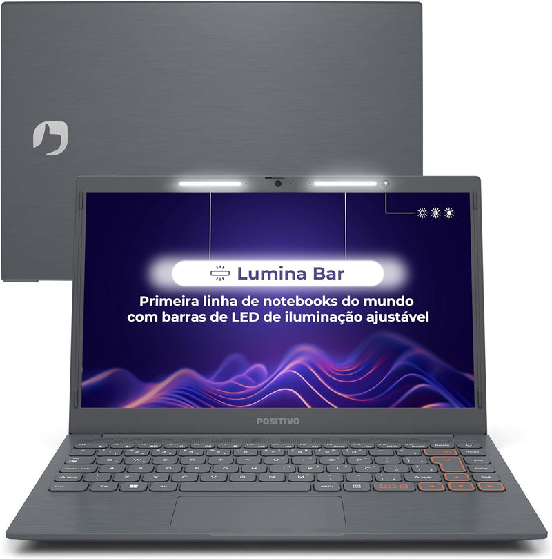 Notebook Positivo Vision C14 Lumina Bar Celeron, 4GB 128GB eMMC, Tela 14" HD Antirreflexo Cinza