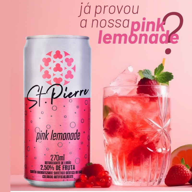 Kit 6x Refrigerante St Pierre Pink Lemonade Lata 270ml