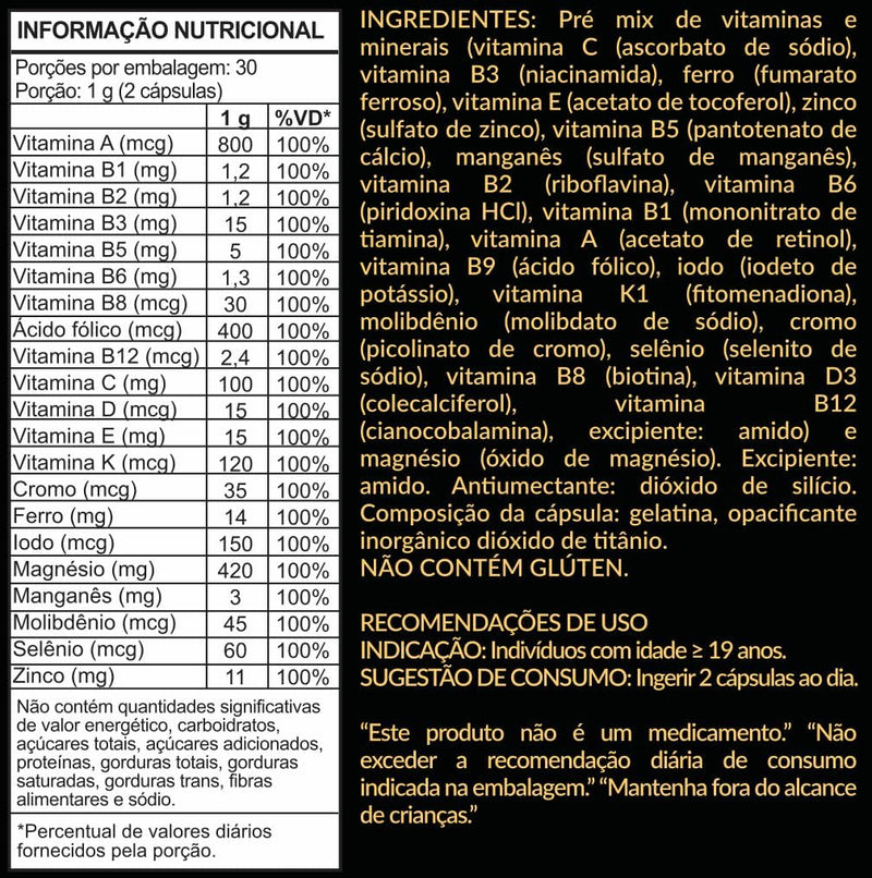 A-Z Booster Multivitamínico Completo para Adultos Pote 60 Cápsula de 500mg