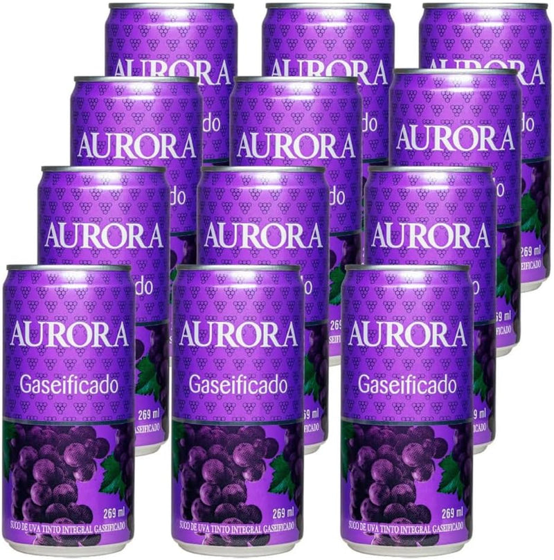 Kit 12x Ref Aurora Suco Uva Tinto Gaseificado 269ml Refrigerante Natural e Saudável