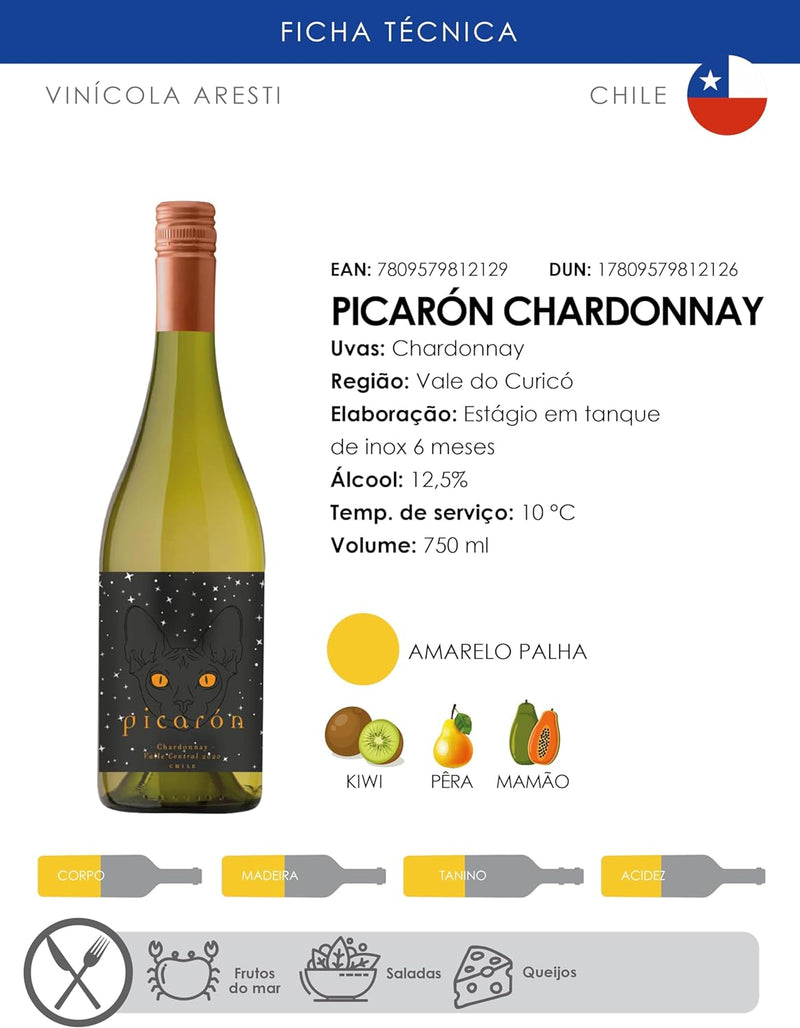 Vinho Chileno Picarón Chardonnay 750Ml