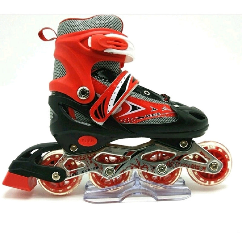 Patins Roller In Line Ajustável C/ Led Vermelho