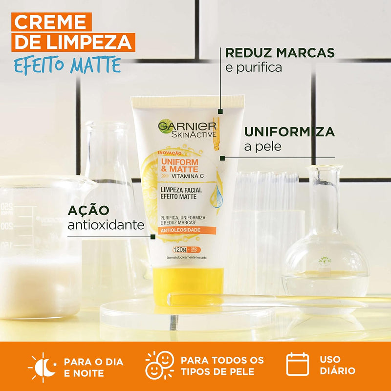 Sabonete Liquido Facial Garnier Uniform & Matte Vitamina C Antioleosidade 120g