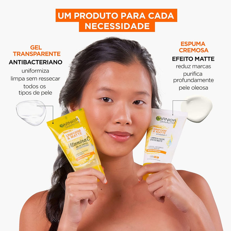 Sabonete Liquido Facial Garnier Uniform & Matte Vitamina C Antioleosidade 120g