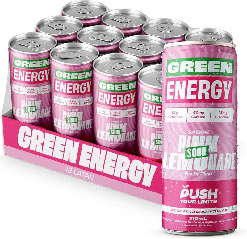 Pack 12x Green Energy Pink Lemonade Energético Natural Antioxidante, Cafeína, L-Teanina 310ml