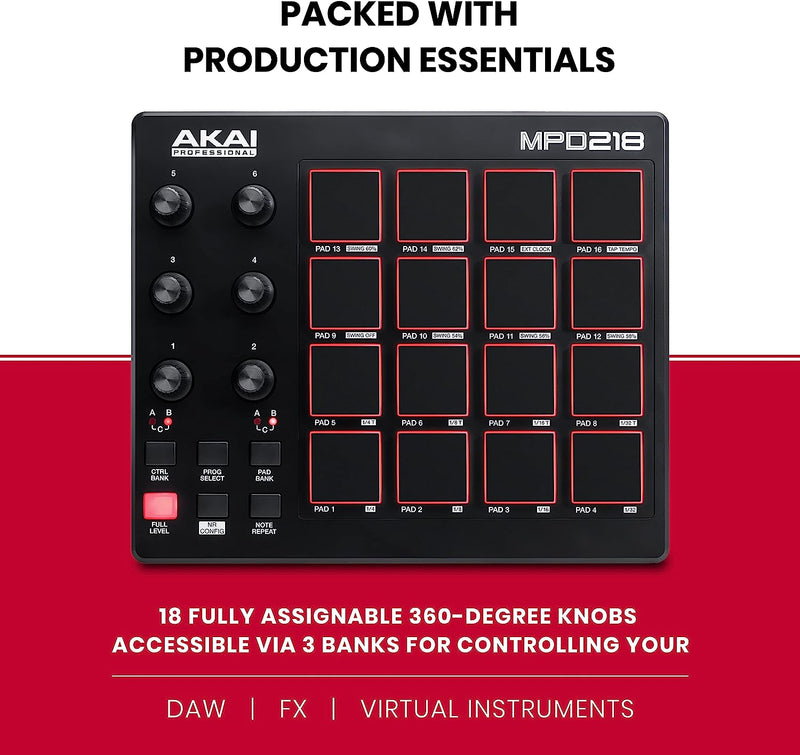 Controlador MIDI AKAI MPD 218 16 Teclas