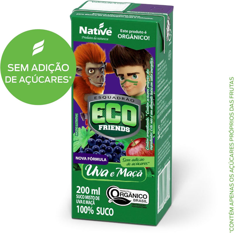 Pack 27x Suco Misto de Maçã e Uva Orgânico Native, Sem Adição de Açúcares 200ml