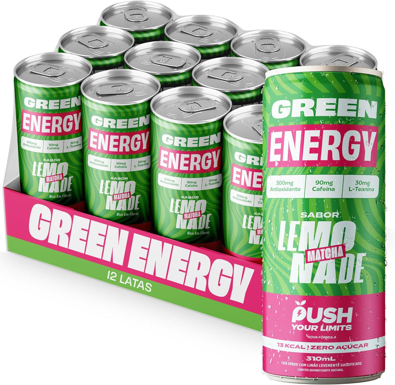 Pack 12x Green Energy Lemonade Energético Natural Antioxidante, Cafeína, L-Teanina 310ml