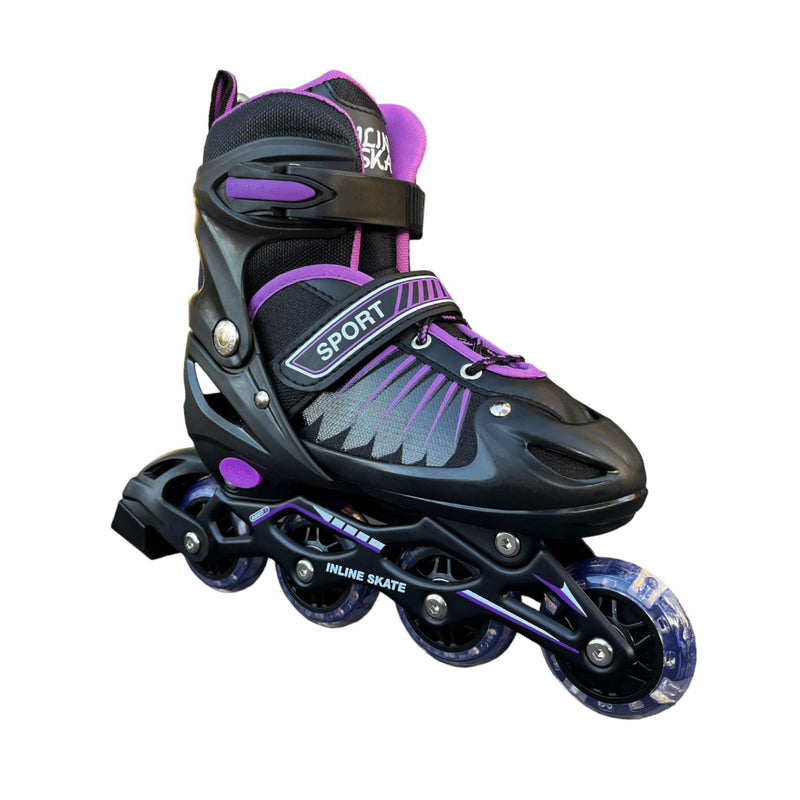 Patins Roller In Line Ajustável C/ Led Roxo Preto