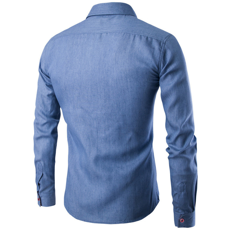 Camisa Jeans Casual Slim Manga Longa Azul Claro