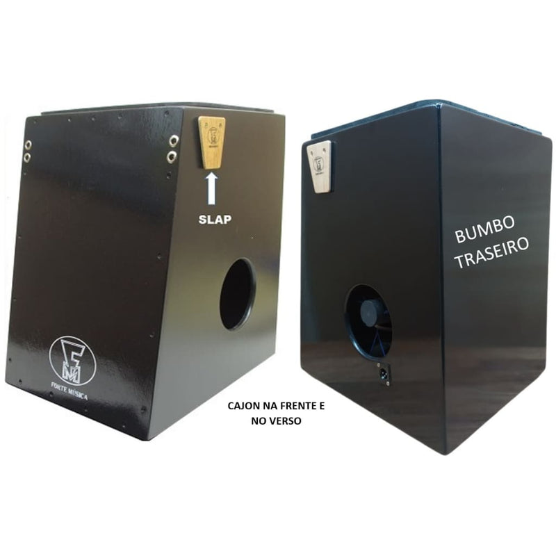 Cajon 2 Bumbos Eletro Acústico Preto Liso