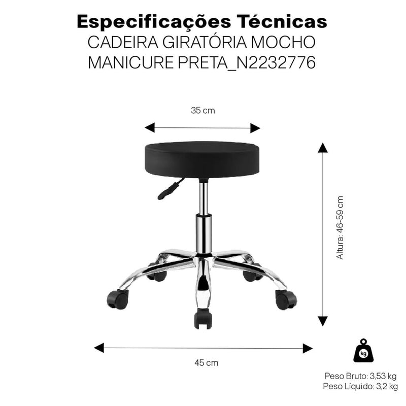 Cadeira Mocho Giratório S/ Encosto Cromada