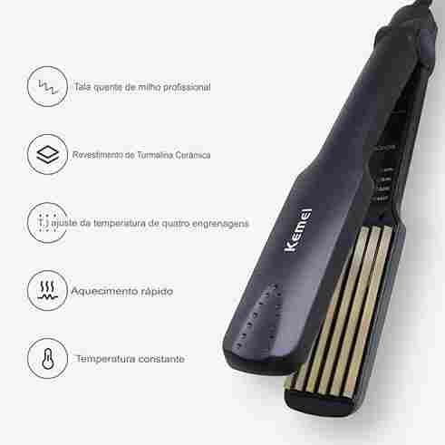 Alisador de Cabelo Kemei Turmalina Curling Crimper