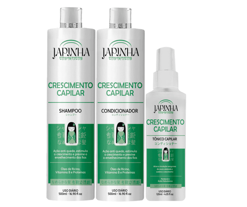 Kit Crescimento Shampoo Condicionador + Tônico Capilar Acelerador Crescimento Fortalecedor