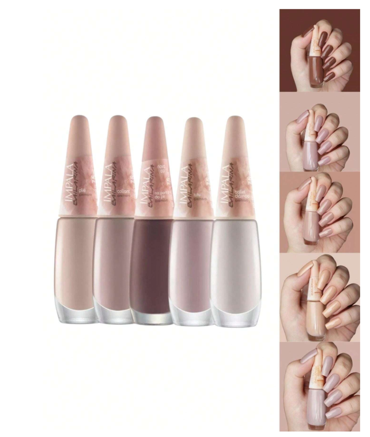 Kit 5x Esmalte Baiilarina Tons Nude Claro Impala