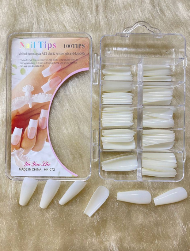 Kit 100x Unhas Tips Sorriso Reta Postiça Leitosa