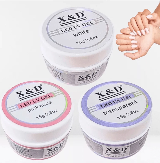 KIT 3x Gel 15g X&D Unhas Gel Fibra Alongamento