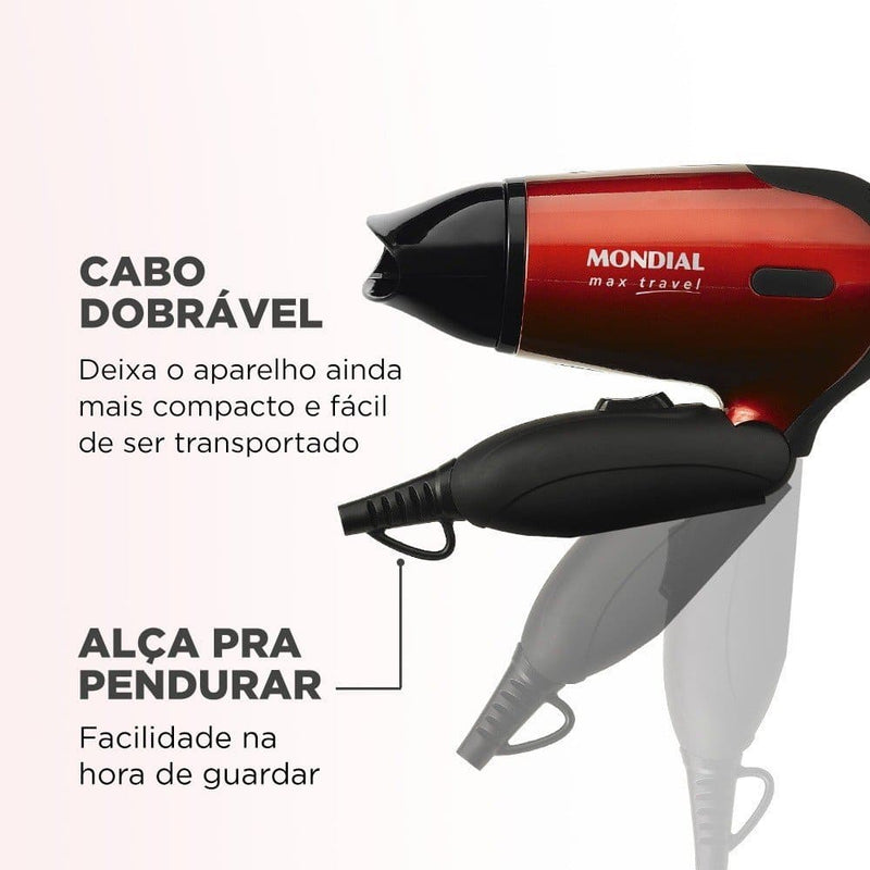 Secador de Cabelo Mondial Max Travel 1200Watts Dobrável SC-10