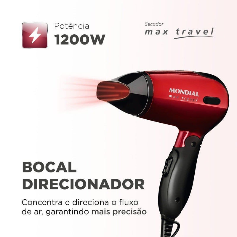 Secador de Cabelo Mondial Max Travel 1200Watts Dobrável SC-10