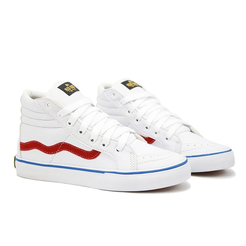 Tênis Mad Rats Skate Hi Top PU Cano Alto Branco Vermelho