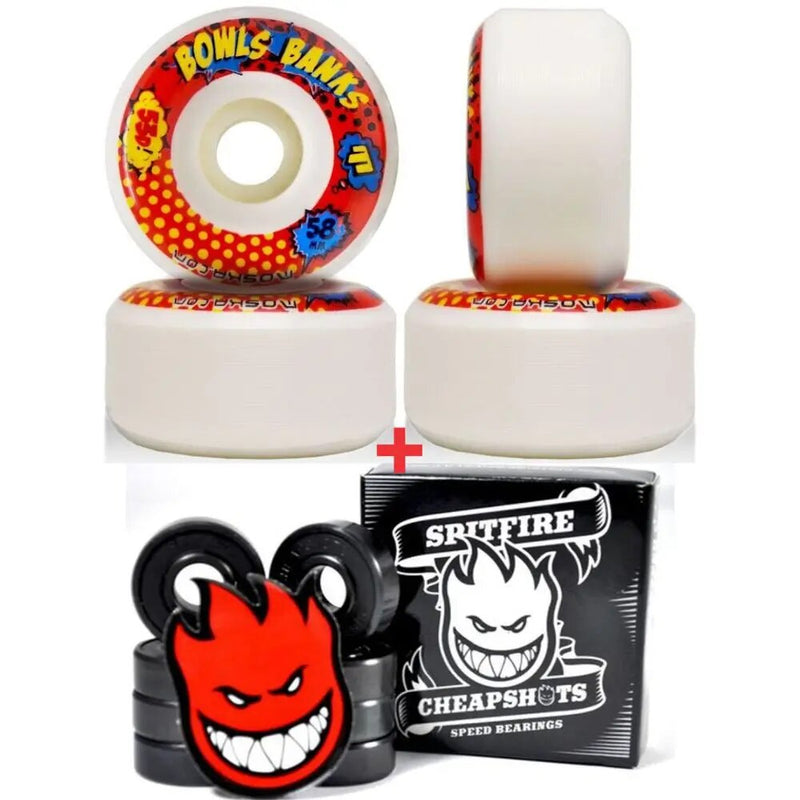 Kit Roda Moska 58mm 53d Bowl Banks + Rolamento Spitfire Cheapshots